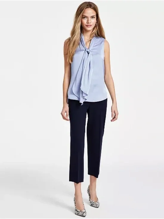 Bar III Sleeveless Tie-Neck Blouse in Light Gray - Picture 3 of 3